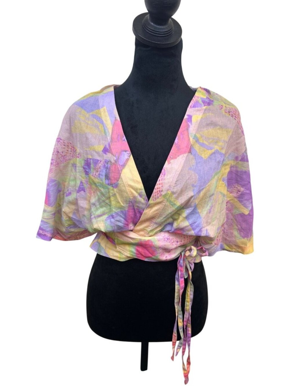 IRO Paris Pastel Wrap Top XS 36/4 Cotton Lightweight Kimono Sleeve Spring Blouse